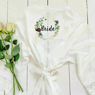 Buy Personalized Satin Bride Bridesmaid Kimono V-neck Dress Pajamas Gown Wedding • 10.79£
