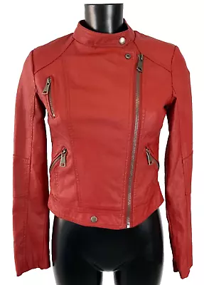 Buy JS MILLENIUM BASIC COAT JACKET SMALL RED BIKER Faux Leather Crop Short • 14.98£