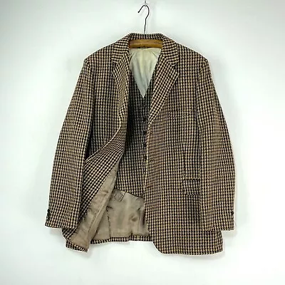 Buy Laidlaw & Park Vintage Tweed Sports Jacket + Waiscoat Mens 40R Brown Houndstooth • 55£