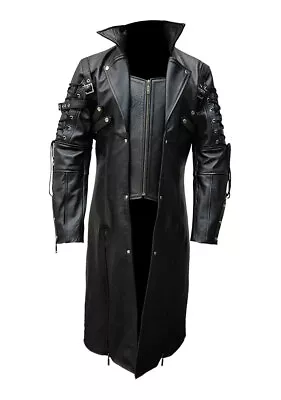 Buy Mens Van Helsing Trench Coat Real Cow Leather Long Matrix Goth Gothic Black Coat • 124.99£