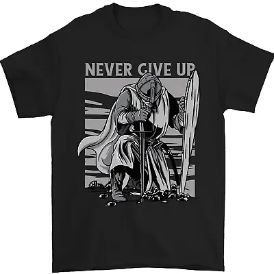 Buy Teutonic Knight Never Give Up Crusader Gym Mens T-Shirt 100% Cotton • 10.48£