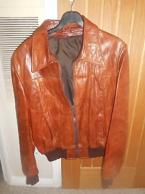 Buy Vintage Brown Leather Bomber Jacket Men • 45£
