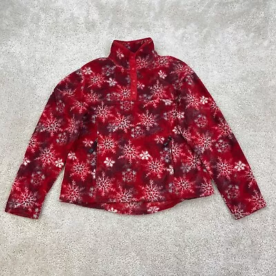 Buy L.L. Bean Medium Fleece Pullover Snap T-Neck Jacket Red Snowflake Zip Pockets • 29.99£