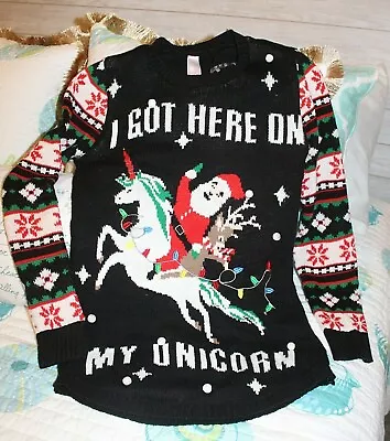 Buy Ugly Christmas Sweater Junior Women Light Up I Got Here On My Unicorn M 7-9 EUC • 18.89£