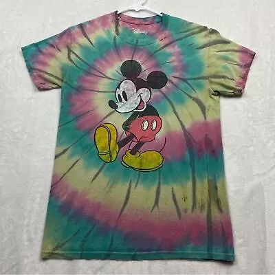 Buy Disney Mickey Mouse Womens T-Shirt Multicolor Tie-Dye Short Sleeve Casual Shirt • 9.46£