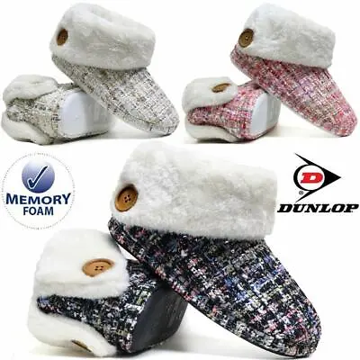 Buy Ladies Slippers Women Dunlop Memory Foam Fur Thermal Ankle Boots Warm Shoes Size • 8.95£