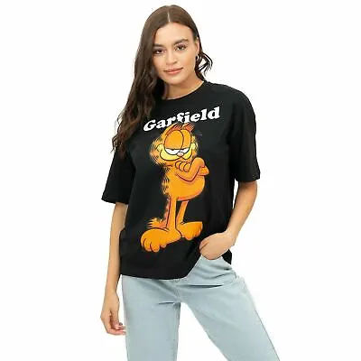 Buy Official Garfield Ladies Garfield Smug Oversized T-Shirt Black S - XL • 12.99£