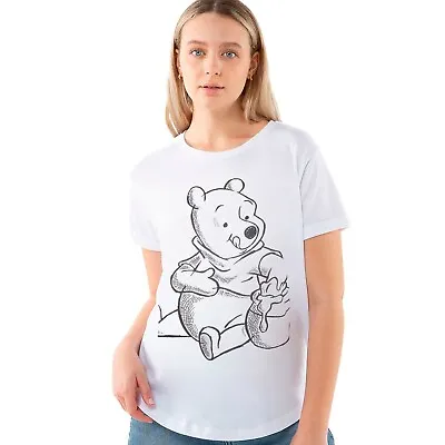 Buy Official Disney Ladies Winnie The Pooh Sketch Fashion T-shirt White S - XL • 13.99£