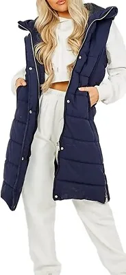 Buy Womens Ladies Long Line Hooded Puffer Gilet Jacket Padded Vest Top Body Warmer • 34£