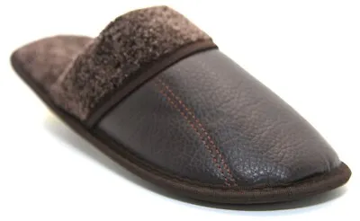 Buy  Mens Slip On Cool Warm Indoor Slippers Dark Brown • 7.99£