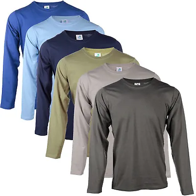 Buy Blu Cherry 3 Or 6 Pack Men's Plain 100% Cotton Blank Basic Long Sleeve T Shirt • 22.99£