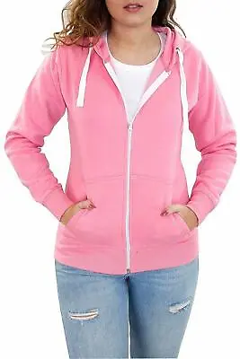 Buy Ladies Plain Fleece Hoody Women Zip Up Sweatshirt Coat Jacket Top Hoodies • 5.25£
