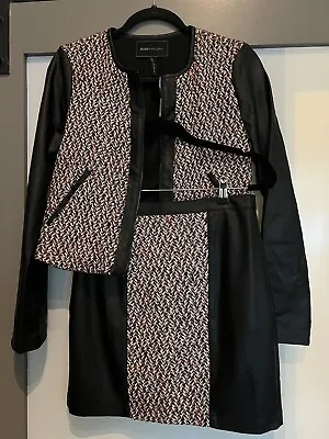 Buy BCBG Max Azria Womens Black Faux Leather Tweed Skirt Jacket Set Mini 2 Piece Two • 16.22£