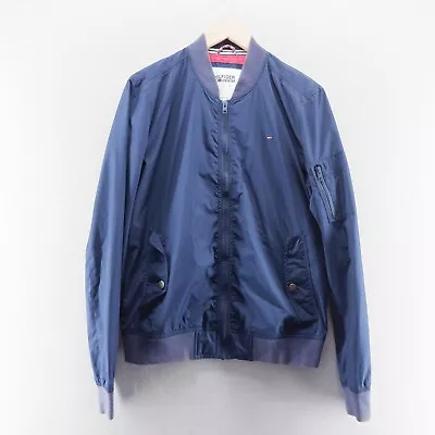 Buy Tommy Hilfiger Jacket Large Blue Lined Flag Logo Full Zip Bomber • 29.92£