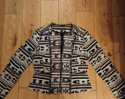 Buy French Connection Jacket Size 10 Black White Multi Boho Yellowstone Native • 19.99£