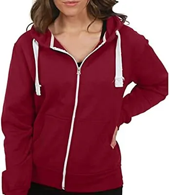 Buy Womens Fleece Hoodie Sweatshirt Ladies Plain Zip Up Hooded Jacket Top Plus Size • 14.29£