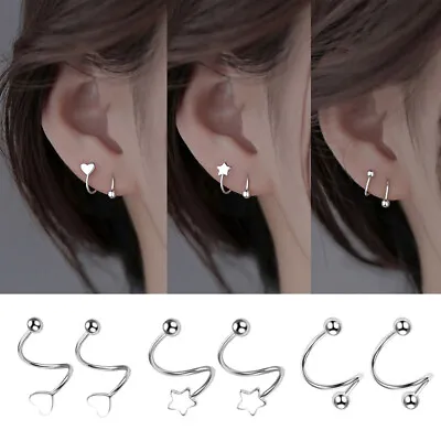 Buy Spiral Twisted Earrings Climber Wrap Cuff Piercing Studs Women Jewelry Gifts UK • 3.79£