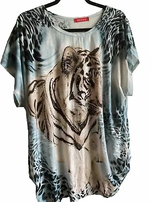 Buy Women’s Large 16 Tiger T-Shirt Blue Animal Print • 5£