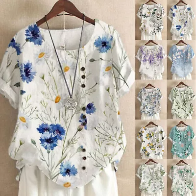 Buy Womens Short Sleeve Floral Print Tops Ladies Casual Pullover Blouse T-Shirts • 10.19£