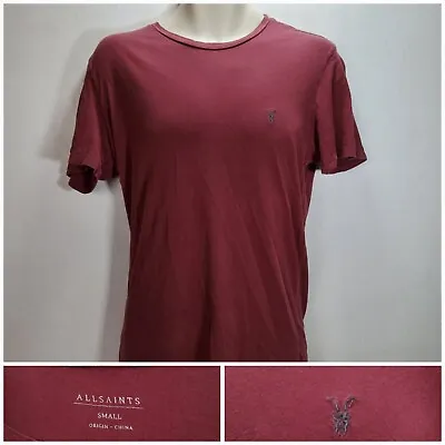 Buy All Saints T-Shirt Crew Red Short Sleeve Embroidery UK Size Small • 12.95£
