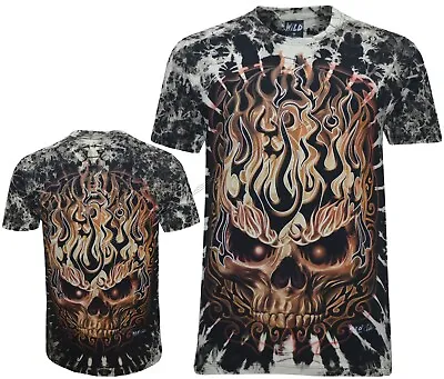 Buy Flaming Skull Fire Ghost Rider Glow In The Dark Tie Dye T-Shirt M-3XL By Wild • 14.95£