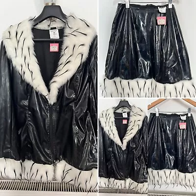 Buy PVC Jacket Skirt Suit Outfit Fur Cruella Cosplay Fetish New Black White • 40£