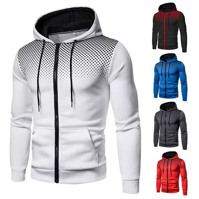 Buy Mens Long Sleeve Zip Up Hooded Hoodie Coat Sweatshirt Jacket Casual Outwear Tops • 10.99£