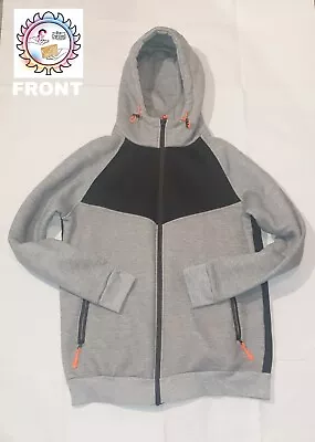 Buy Mens Hoodie: Zip Up (Grey, Black & Orange / Size M) Used • 0.99£