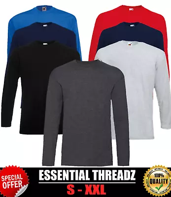 Buy Fruit Of The Loom Long Sleeve T Shirt Plain Cotton Round Neck Men T-shirt Top • 7.89£