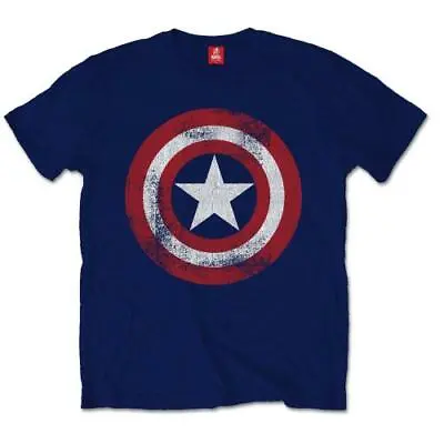 Buy Official Captain America T Shirt Distressed Shield Marvel Comics Blue Licensed • 13.90£
