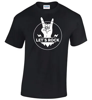 Buy Rock Mens T-Shirt Metal Hard Heavy Gig Let's Fist & Roll Rockabilly Music Horns • 11.95£