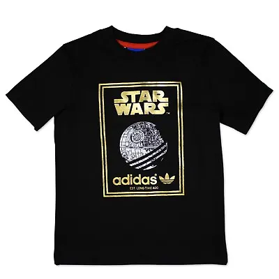 Buy Adidas Originals Star Wars Children Boys T-Shirt Death Star Tee Black Gold 104 • 22.48£