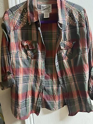 Buy Overdrive Clothing Women’s Plaid Long Sleeve Button Down Flannel Shirt XL • 18.21£