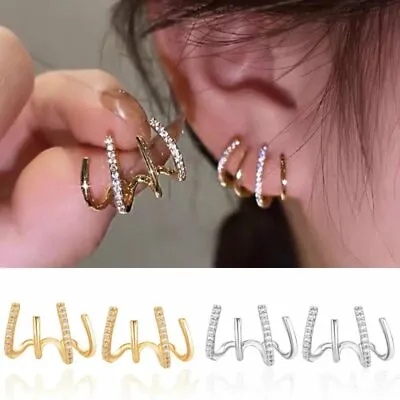 Buy 925 Silver Shiny Crystal Claw Earrings Cuff Ear Wrap Piercing Stud Women Jewelry • 2.82£