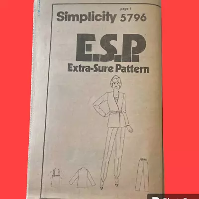 Buy Simplicity 5796 Top Pants Jacket Pattern Miss 10-14 1982 Uncut No Envelope ESP • 9.35£