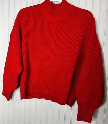 Buy NEW FREE ASSEMBLY Womens Sweater M Classic Red Turtleneck Cable Knit Esssential • 11.52£