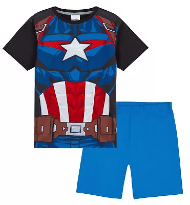 Buy Marvel Captain America Boys Pyjamas, Avengers Merchandise, Short Sleeve Kids PJs • 9.49£