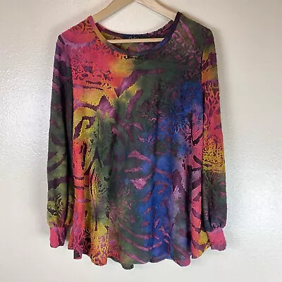 Buy Caleoas Size L Art To Wear Tunic Top Rainbow Grunge Boho Bishop Sleeve • 29.18£