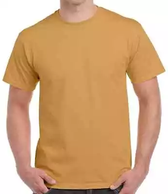 Buy Gildan Shirt Mens Old Gold Yellow Heavy Cotton Short Sleeve Round Neck Plain Tee • 10.95£