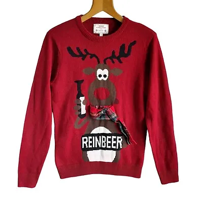 Buy NEXT Christmas Jumper Mens Medium Reinbeer Red 3D Knit Xmas Lovely • 10.78£