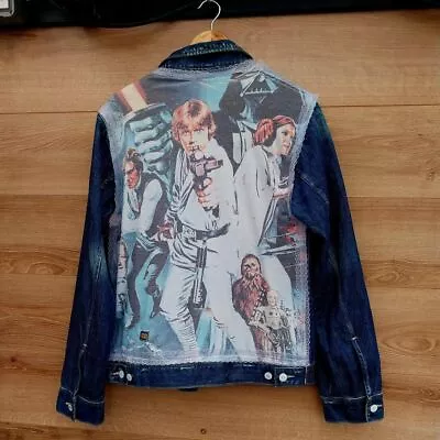 Buy Reworked Faded Denim Jacket With Star Wars On Back Size Medium • 44.99£