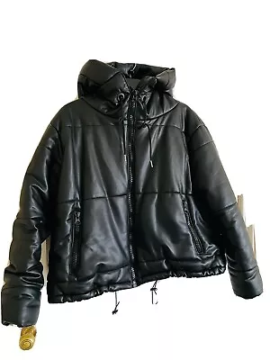 Buy Lady’s / Woman Black Artificial  Hooded Leather Jacket One Size • 20£
