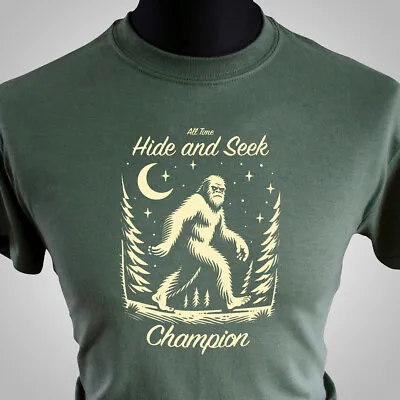 Buy All Time Hide And Seek Champion T Shirt Bigfoot Sasquatch Hunter Yeti Green • 13.99£