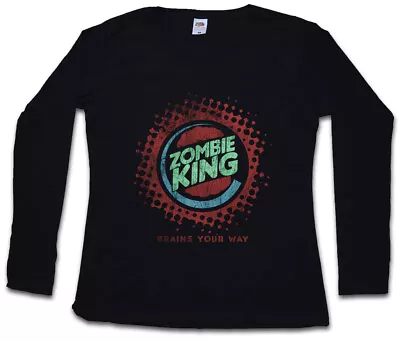 Buy ZOMBIE KING WOMEN LONG SLEEVE T-SHIRT Fun Zombie Splatter Blood Brains Burger • 27.54£