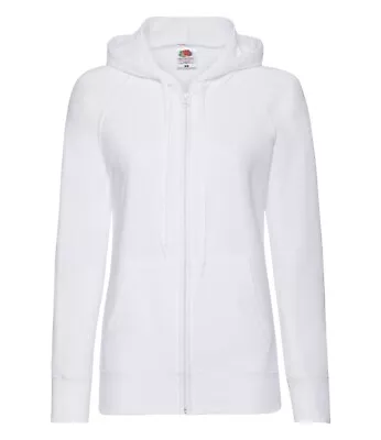 Buy New Ladies Fit Fruit Of The Loom Light Weight Zip Hoodie. White 5 Sizes. A4148. • 6.99£