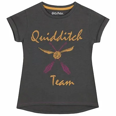 Buy Harry Potter T-Shirt Kids Girls Short Sleeve Top Grey Gold Quidditch Hogwarts • 11.99£