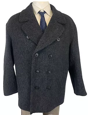 Buy JAEGER JACKET 46 CHARCOAL GREY Pea Coat Pure Wool Double Breasted Midi Casual • 79.97£