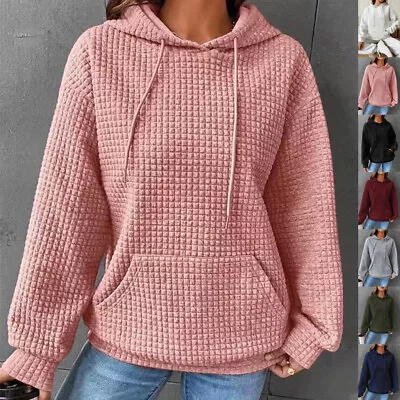 Buy Ladies Plain Long Sleeve Hoodies Holiday Check Jumper Sweatshirt Loose Size 6-20 • 13.81£