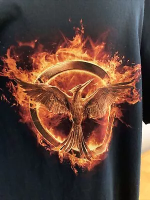 Buy Hunger Games Flaming Mockingjay 2014 Promo / Fire T-Shirt Black LARGE C5B • 14.94£