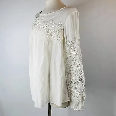 Buy Sundance Catalog Sz S Crochet Lace White Blouse Long Sleeve Gauzy Peasant Ltwt • 25.54£